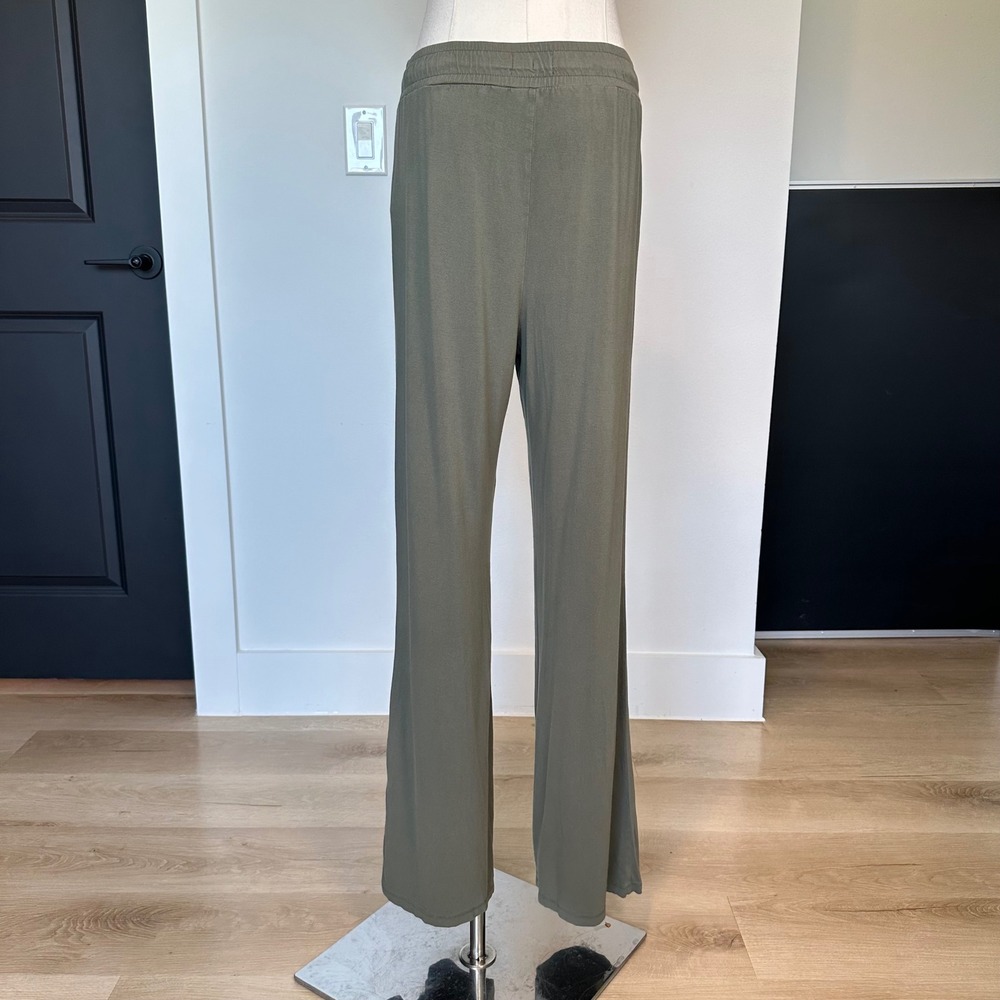 Nuuds Pajama Pants Wide Leg Rayon Drawstring Darkest Olive Lounge Relaxed Fit M - Picture 3 of 8